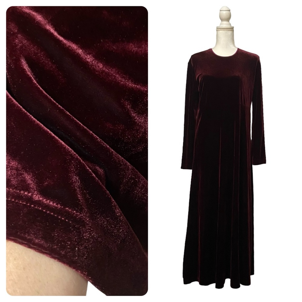 Burgundy Vintage Womens Red Velvet Dark Romantic Goth Long Sleeve Maxi Dress
